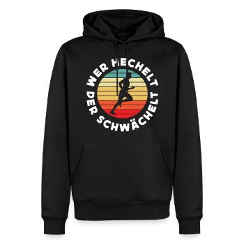 Wer Hechelt Der Schwächelt - Retro Sunset Lustiges - Männer Premium Bio Hoodie - Schwarz - Vorne - Nico (187cm)
