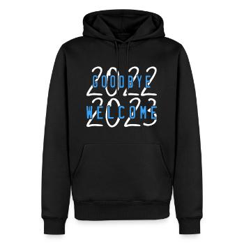 welcome 2023 - Sweat à capuche Premium bio Homme - noir - Devant - Nico (187cm)
