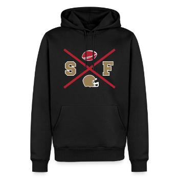 Croix de San Francisco - Sweat à capuche Premium bio Homme - noir - Devant - Nico (187cm)