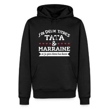 tata et Marraine, Marraine - Famille - Tata - Sweat à capuche Premium bio Homme - noir - Devant - Nico (187cm)