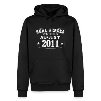 Real Heroes were born in August 2011 Birthday - Men’s Premium Organic Hoodie - black - Front - Nico (187cm)