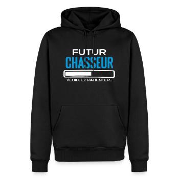 Futur Chasseur Idée Cadeau Chasseur Comme Papa - Sweat à capuche Premium bio Homme - noir - Devant - Nico (187cm)