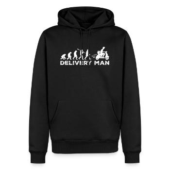Die Entwicklung des Zustellers - Männer Premium Bio Hoodie - Schwarz - Vorne - Nico (187cm)