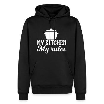 Ma cuisine Mes règles - Sweat à capuche Premium bio Homme - noir - Devant - Nico (187cm)