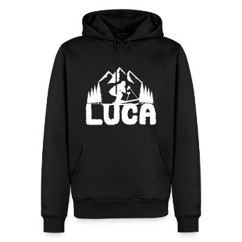 Skieur Ski Prénom Luca Skier Sports d’hiver - Sweat à capuche Premium bio Homme - noir - Devant - Nico (187cm)