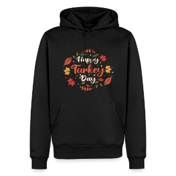 Happy Turkey Day | Erntedankfest - Männer Premium Bio Hoodie - Schwarz - Vorne - Nico (187cm)