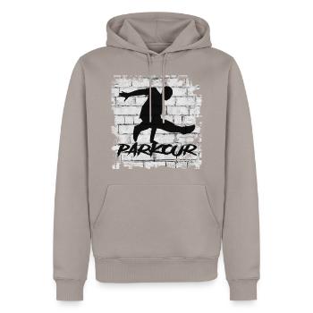 Parkour - Men’s Premium Organic Hoodie - taupe - Front - Nico (187cm)