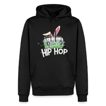 Retro Hiphop Radio Drôle Jour de Pâques - Sweat à capuche Premium bio Homme - noir - Devant - Nico (187cm)
