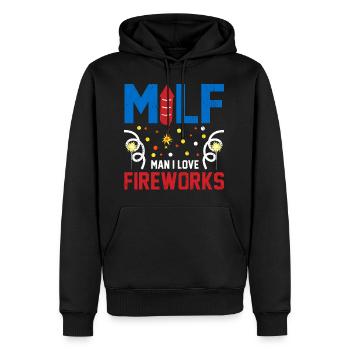 Man I Love Fireworks USA Drapeau 4 juillet - Sweat à capuche Premium bio Homme - noir - Devant - Nico (187cm)