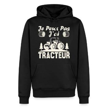 Je peux pas j ai tracteur - Sweat à capuche Premium bio Homme - noir - Devant - Nico (187cm)