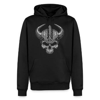 Crâne viking avec casque à cornes - Sweat à capuche Premium bio Homme - noir - Devant - Nico (187cm)