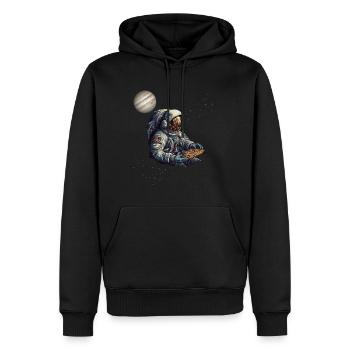 Astronaute dans l’espace avec pizza, tranche de pizza, pizzeria - Sweat à capuche Premium bio Homme - noir - Devant - Nico (187cm)