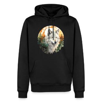 Wolf Wolf’s Head Nature Wilderness Forest Trees Art - Sweat à capuche Premium bio Homme - noir - Devant - Nico (187cm)