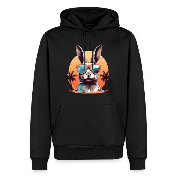 Lapin avec des lunettes de soleil sur la plage - Sweat à capuche Premium bio Homme - noir - Devant - Nico (187cm)