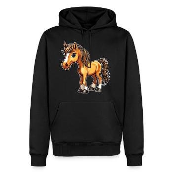 Mignon petit cheval avec blaze - Sweat à capuche Premium bio Homme - noir - Devant - Nico (187cm)