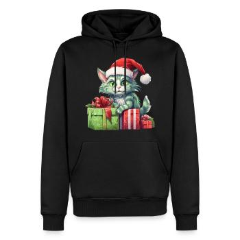 Katze Weihnachten Weihnachtselfe Geschenke Mütze - Männer Premium Bio Hoodie - Schwarz - Vorne - Nico (187cm)
