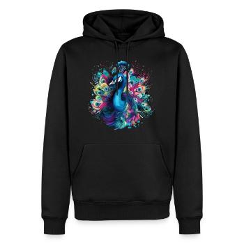 Pfau Pfauenfeder Exotisch Farbenfroh Bunt Kunst - Männer Premium Bio Hoodie - Schwarz - Vorne - Nico (187cm)