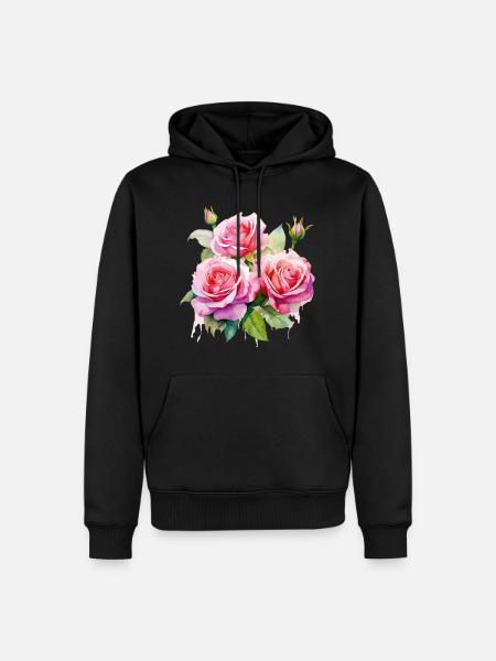 Roses Rose Blossom Flowers Pink Pink Floral Pattern - Men’s Premium Organic Hoodie - black