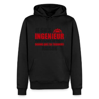 ingénieurie,humour,mécanique,ingenieurs,ingenieur - Sweat à capuche Premium bio Homme - noir - Devant - Nico (187cm)