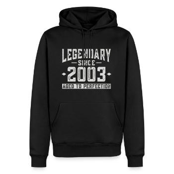 Legendär seit 2003 - Männer Premium Bio Hoodie - Schwarz - Vorne - Nico (187cm)