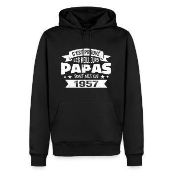C'est Prouvé Les Meilleurs Papas Sont Nés En 1957 - Sweat à capuche Premium bio Homme - noir - Devant - Nico (187cm)