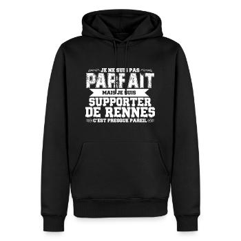 t shirt rennes foot parfait humour rennais homme - Sweat à capuche Premium bio Homme - noir - Devant - Nico (187cm)