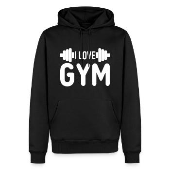 J’aime la gym - Citation d’entraînement physique - Sweat à capuche Premium bio Homme - noir - Devant - Nico (187cm)