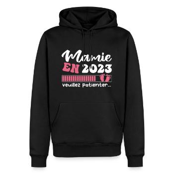 Mamie en 2023 | Cadeau future mamie 2023 Cadeau - Sweat à capuche Premium bio Homme - noir - Devant - Nico (187cm)