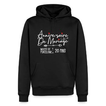 Anniversaire de mariage 20 ans Noces de Porcelaine - Sweat à capuche Premium bio Homme - noir - Devant - Nico (187cm)