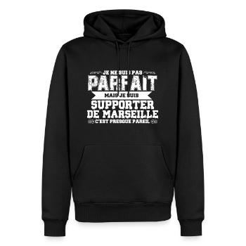 Je Suis Un Supporter De Marseille Parfait OM - Sweat à capuche Premium bio Homme - noir - Devant - Nico (187cm)