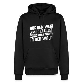 Aus dem Weg ich muss in den Wald Holzfäller Spruch - Männer Premium Bio Hoodie - Schwarz - Vorne - Nico (187cm)