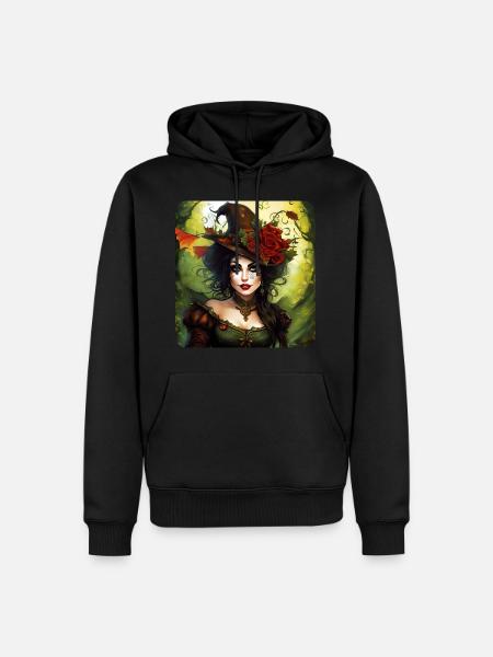 Fée d’Halloween avec chapeau et fleurs - Sweat à capuche Premium bio Homme - noir