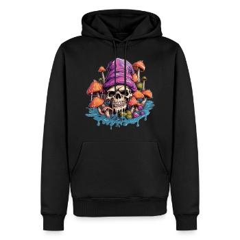Pilze, Totenkopf, Halloween - Männer Premium Bio Hoodie - Schwarz - Vorne - Nico (187cm)