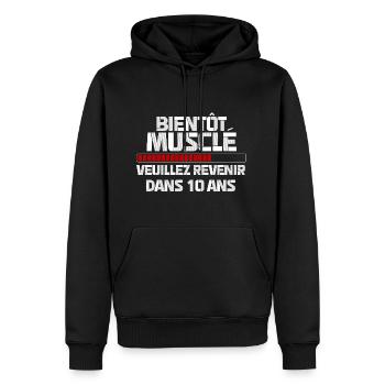 Bientôt musclé - Sweat à capuche Premium bio Homme - noir - Devant - Nico (187cm)