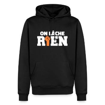 On Lâche Rien - Sweat à capuche Premium bio Homme - noir - Devant - Nico (187cm)