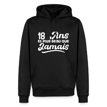 18 Ans Et Plus Beau Que Jamais, Anniversaire Homme - Sweat à capuche Premium bio Homme - noir - Devant - Nico (187cm)