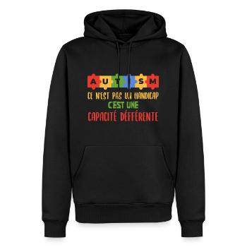 Autisme, Je porte bleu - Sweat à capuche Premium bio Homme - noir - Devant - Nico (187cm)