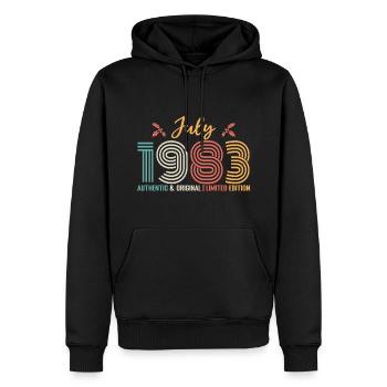 Juillet 1983 anniversaire Juillet 1983 Juillet - Sweat à capuche Premium bio Homme - noir - Devant - Nico (187cm)