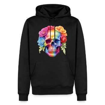 Cooler Totenkopf in Regenbogenfarben - Männer Premium Bio Hoodie - Schwarz - Vorne - Nico (187cm)