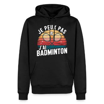 Ich kann nicht, ich habe Badminton - im Vintage-Stil - Männer Premium Bio Hoodie - Schwarz - Vorne - Nico (187cm)