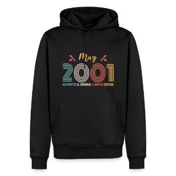 Mai 2001 anniversaire Mai 2001 rétro - Sweat à capuche Premium bio Homme - noir - Devant - Nico (187cm)