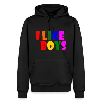 I like boys - Sweat à capuche Premium bio Homme - noir - Devant - Nico (187cm)