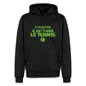 Le Bonheur Existe il Est Dans Le Tennis - Sweat à capuche Premium bio Homme - noir - Devant - Nico (187cm)