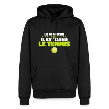 Le Bonheur Existe il Est Dans Le Tennis - Sweat à capuche Premium bio Homme - noir - Devant - Nico (187cm)