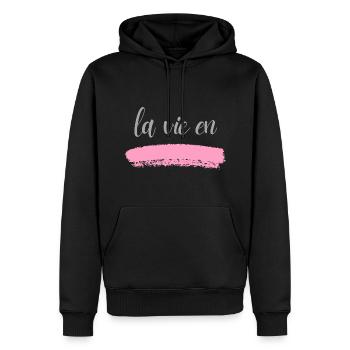 la vie en...rose, Liebe, Leben, Glück in Rosa - Männer Premium Bio Hoodie - Schwarz - Vorne - Nico (187cm)