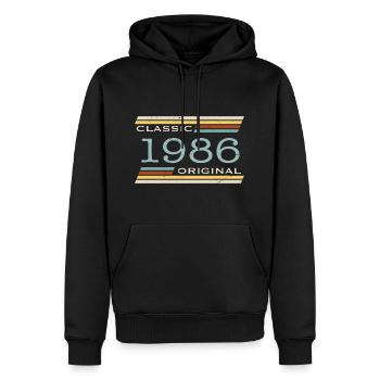 Vintage 1986, Classique, Original(e) - Sweat à capuche Premium bio Homme - noir - Devant - Nico (187cm)