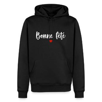 Bonne fête. Joyeuse fête - Sweat à capuche Premium bio Homme - noir - Devant - Nico (187cm)