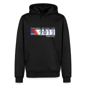 Conception drôle d'anniversaire de voyage dans le temps février 2012 - Sweat à capuche Premium bio Homme - noir - Devant - Nico (187cm)