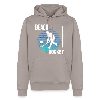 Beachhockey hockeyspielen am Strand BeachhockeyFun - Männer Premium Bio Hoodie - Taupe - Vorne - Nico (187cm)