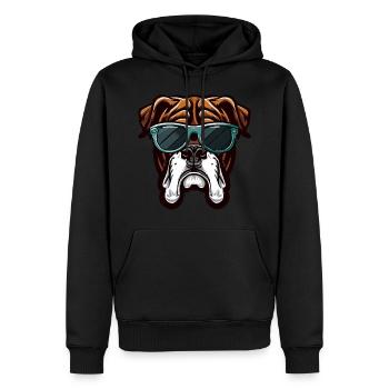 Boxer Dog der Entdecker - Männer Premium Bio Hoodie - Schwarz - Vorne - Nico (187cm)